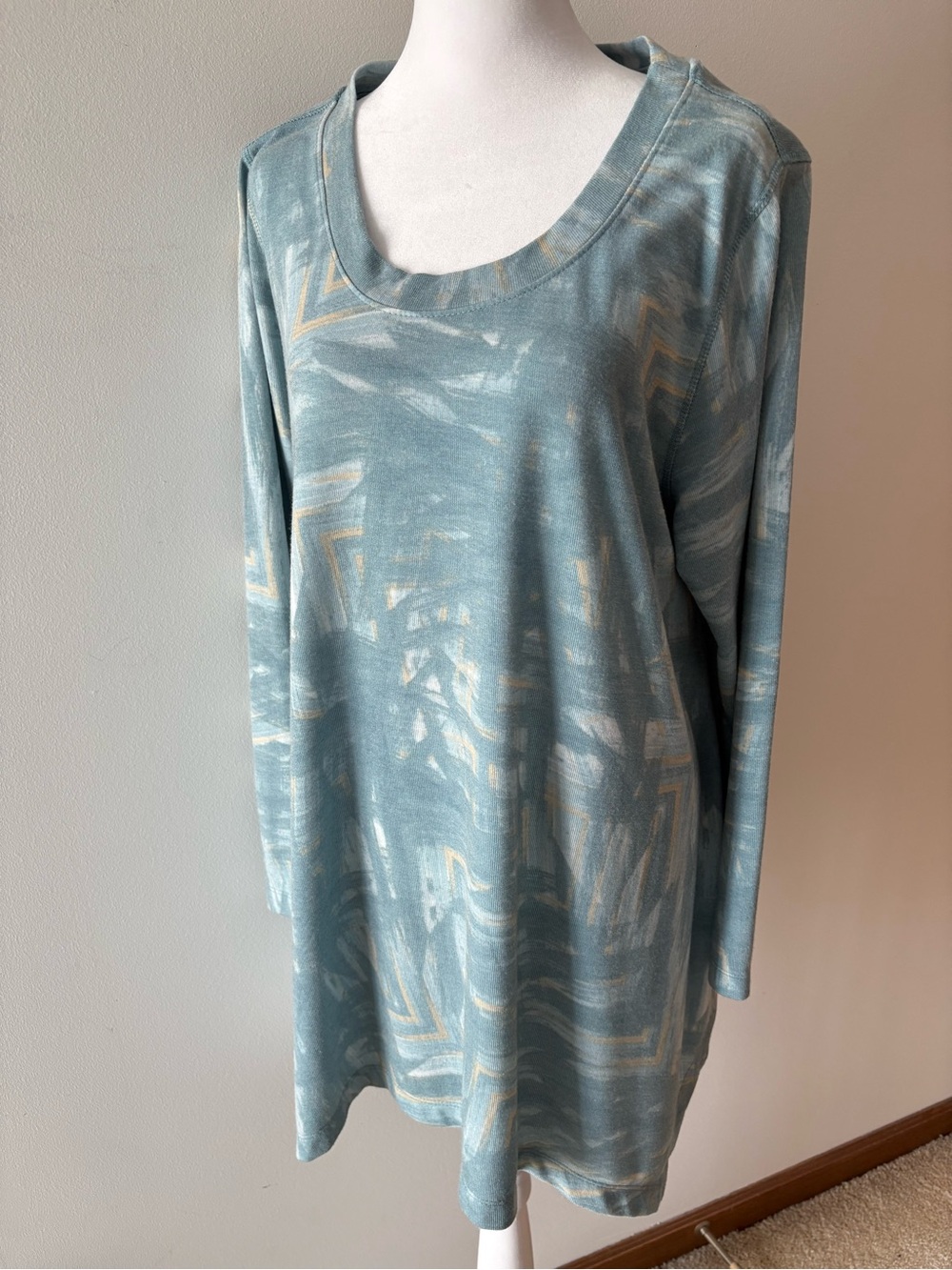 Philosophy Green & Cream Long Sleeve Patterned Sweater Top XXL, Plus Size